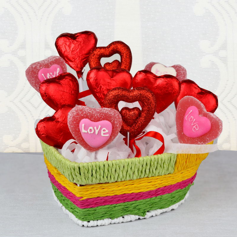 Heart Shape Chocolates Stick in a Basket