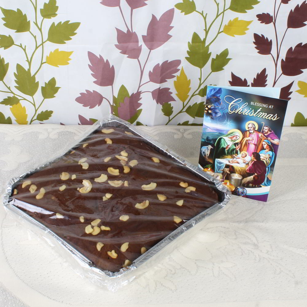 Plum Cake with Christmas Greeting Card