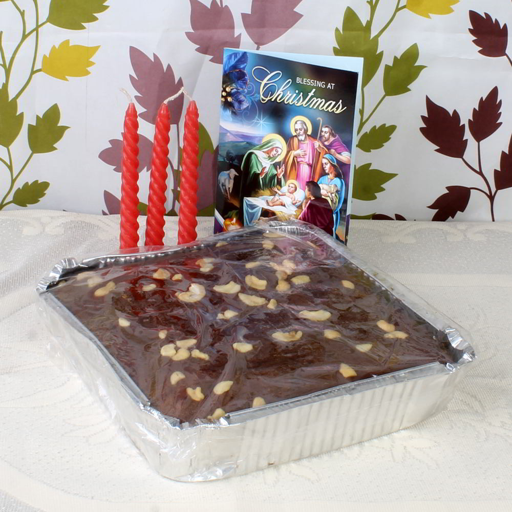 Half Kg Plum Cake and Greeting Card with Candles