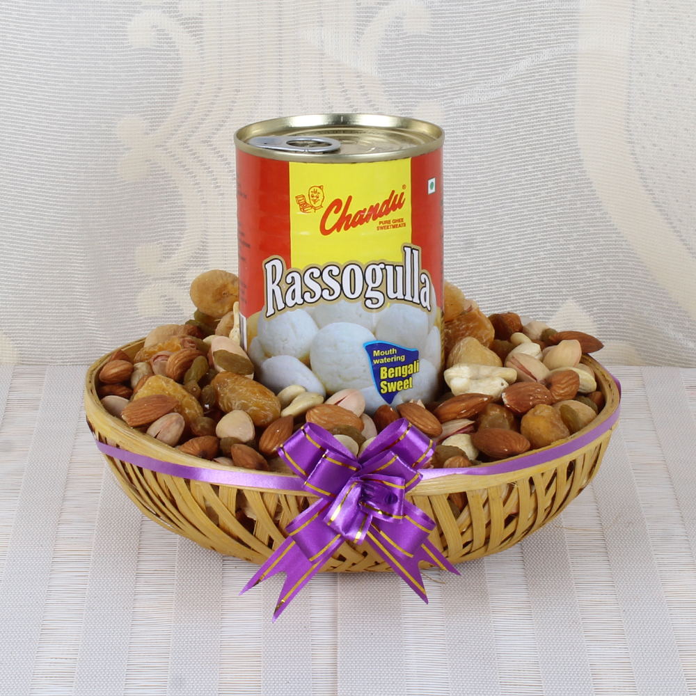 Rasgulla Sweets with Dry Fruits Basket