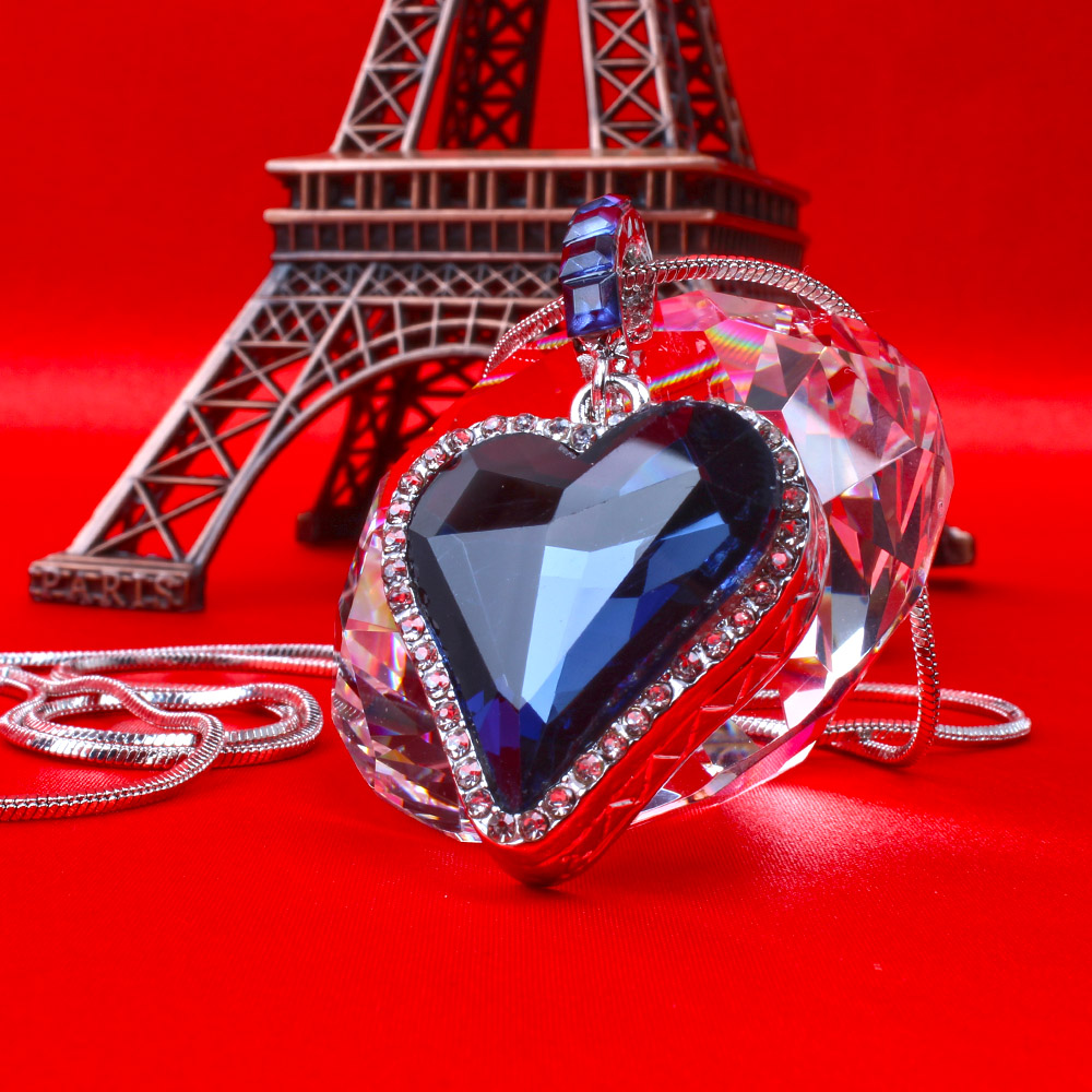 Sapphire Blue Love Heart Chain Pendant