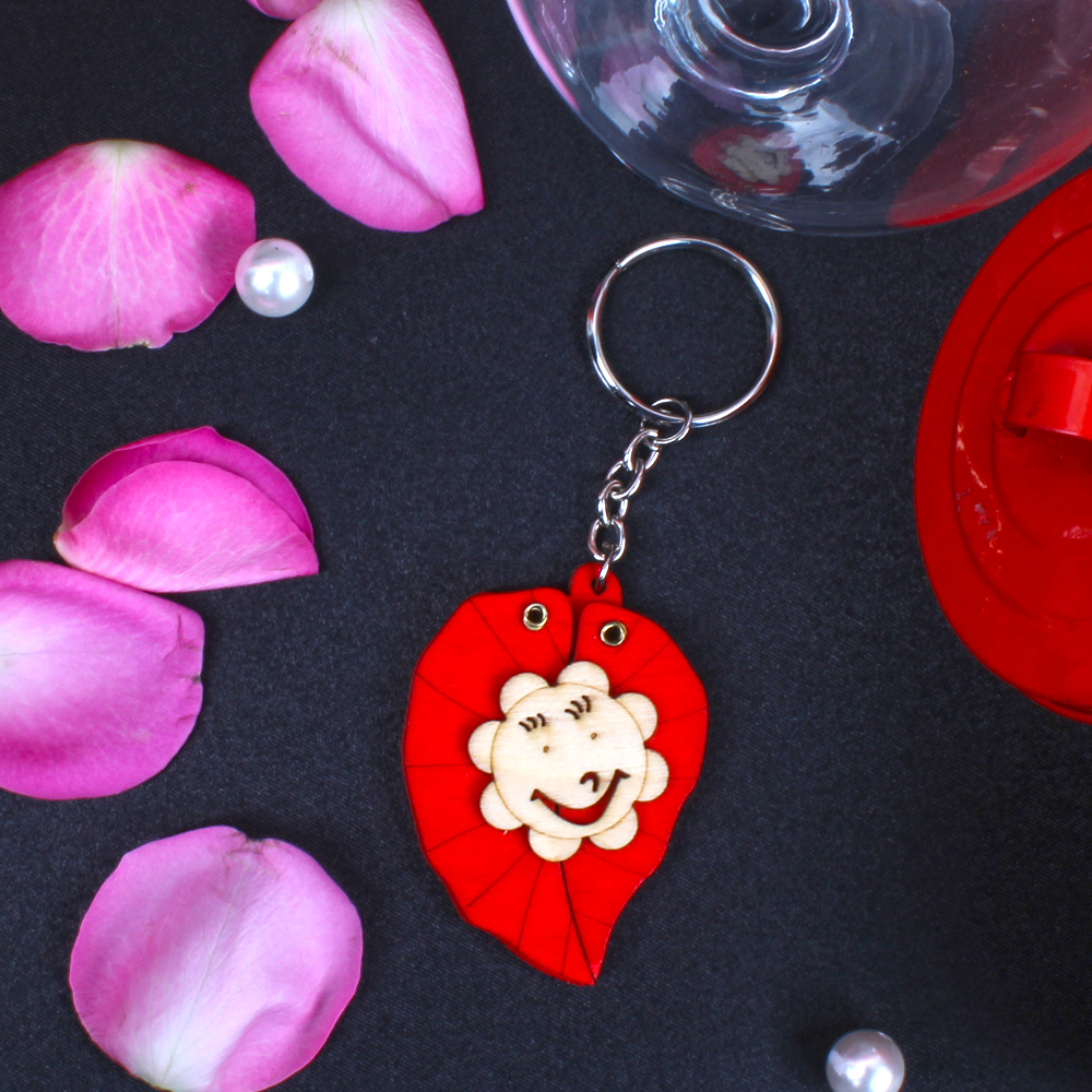 Leaf with Smile Flower Key Chain