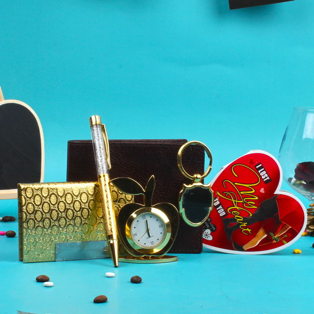 Gold Plated Gift Set with Love Greeting Card and Wallet For Him