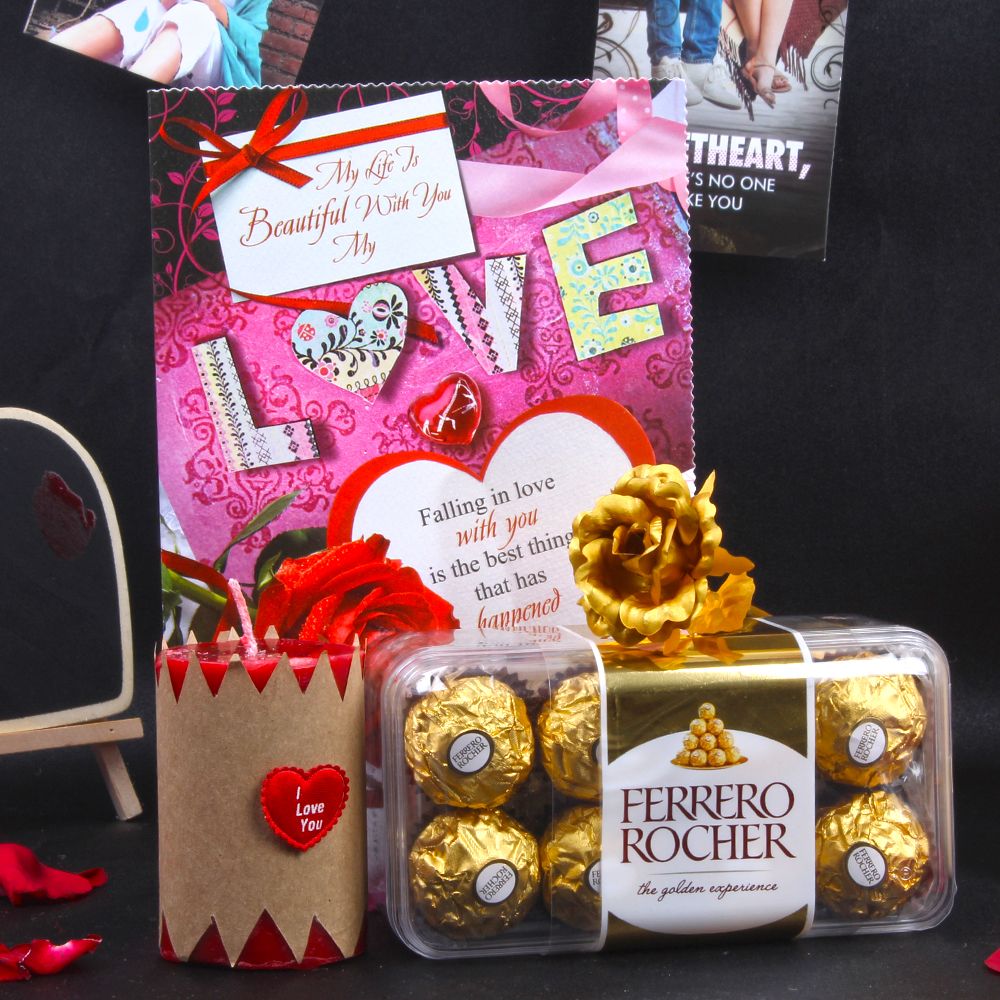 Ferrero Rocher Chocolates with Love Gold Plated Rose Hamper