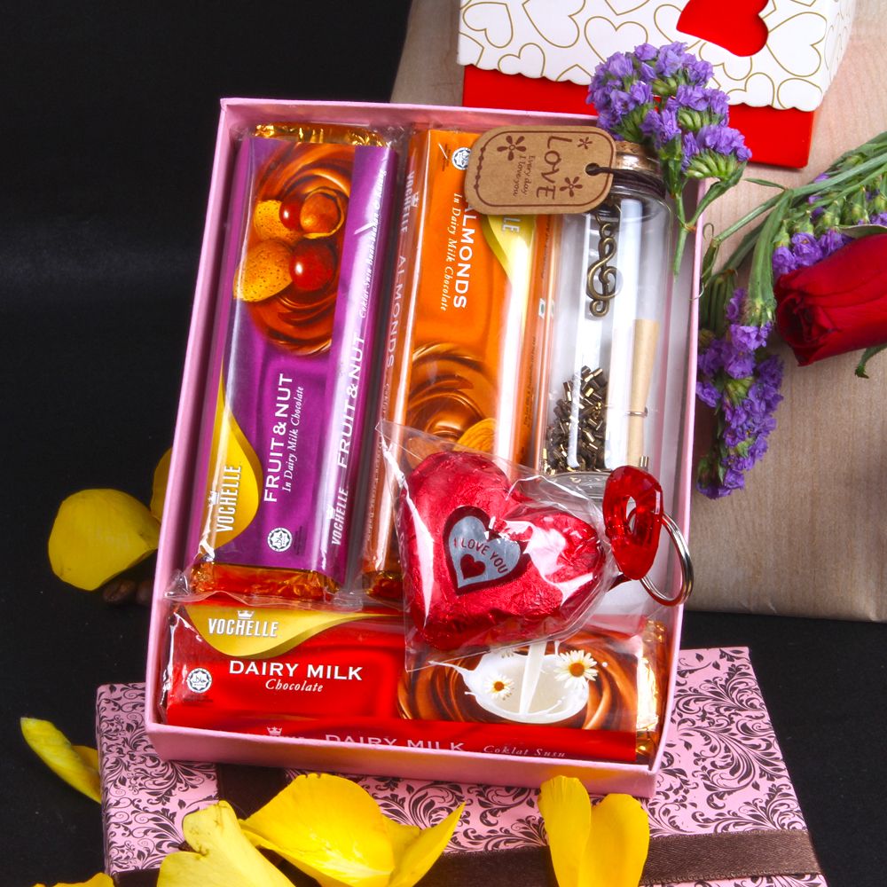 Vochelle and Heart Shape Chocolate Message of Love Combo