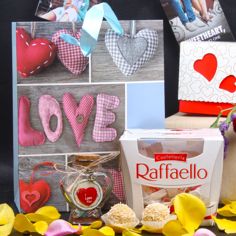 Raffaello Chocolate and Personalized Message Love Bottle Hamper