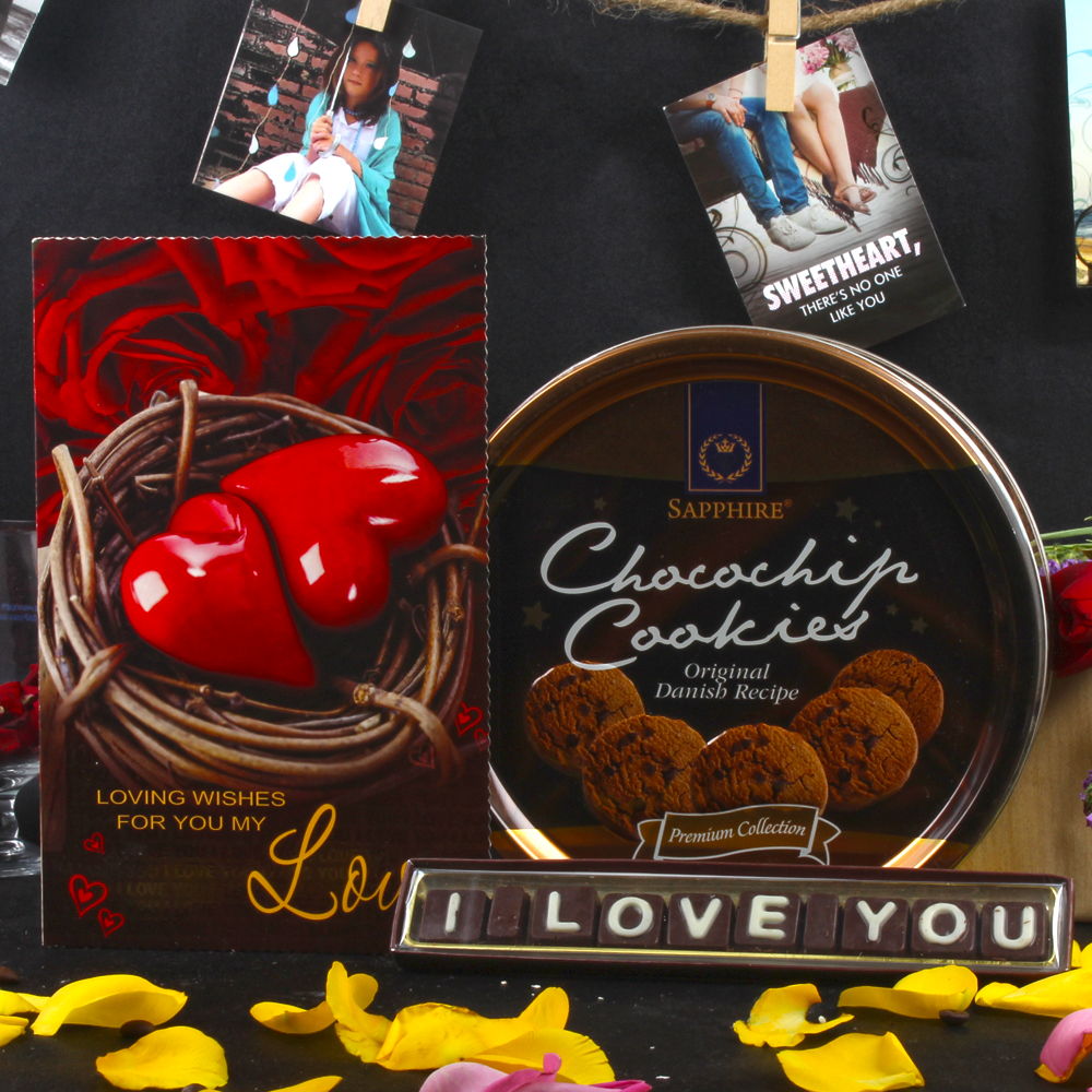 Sapphire Chocochip Cookies and I Love You Chocolate Hamper