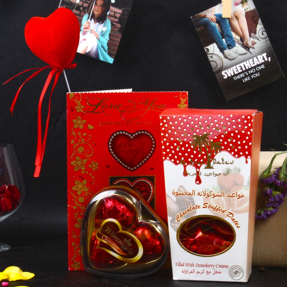 Chocolate Stuffed Dates and Wimmy Heart Shape Chocolate Love Combo