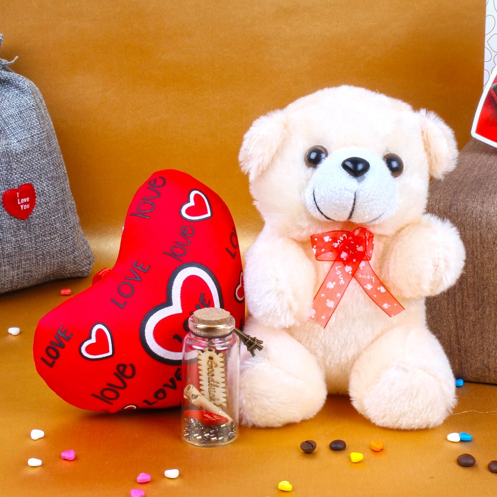 Customize Message Scroll Bottle with Teddy and Love Heart For Valentine Day