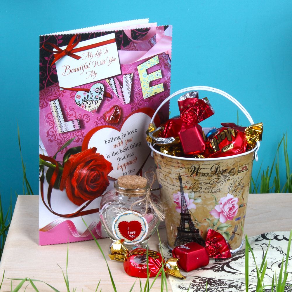 Customize Message Scroll Jar with Imported Toffees and Love Greeting Card