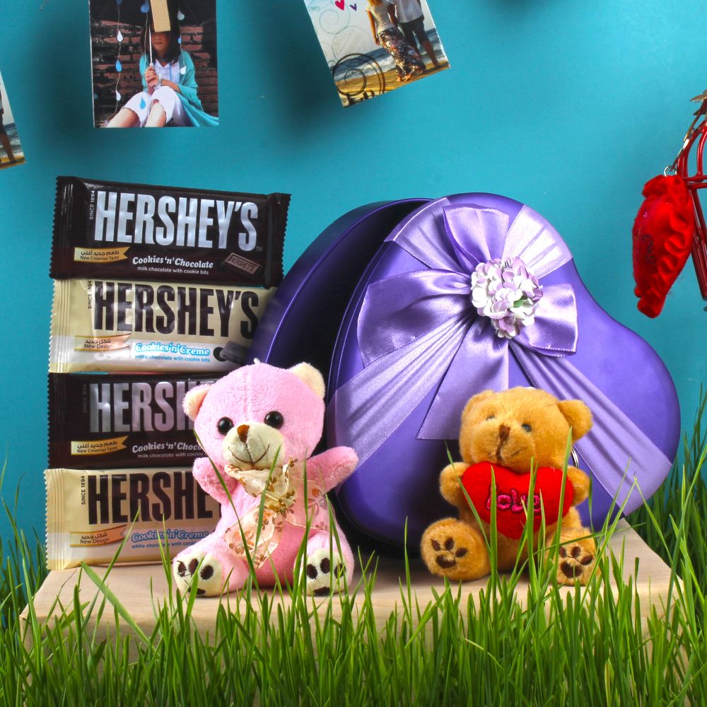 Cute Small Teddy with Hereshey Chocolate Gift Box