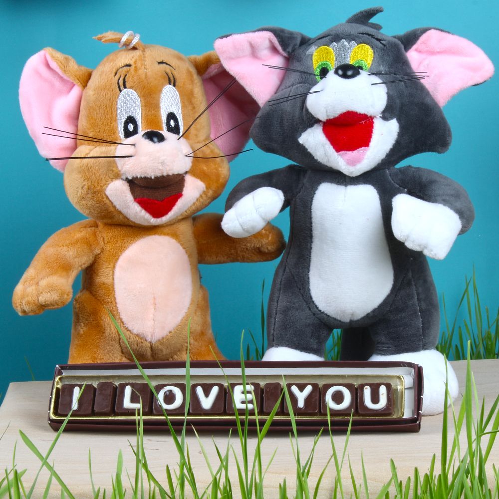Tom and Jerry Soft Toy with I Love You Icing Chocolates