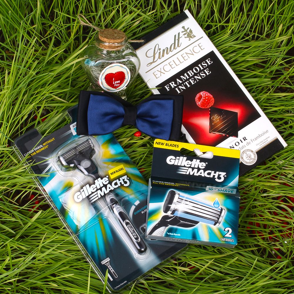 Lindt Chocolate with Twin Color Bow and Gillette Razor Hamper