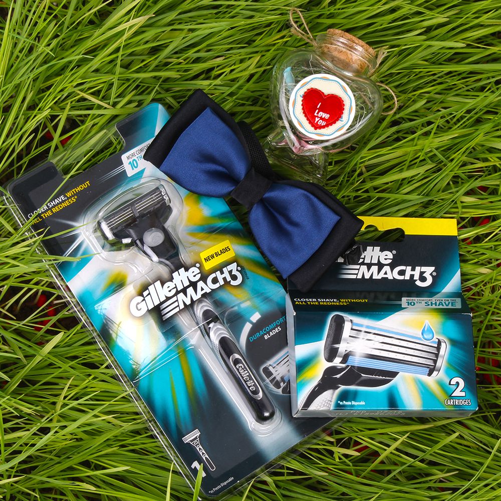 Gillette Mach3 Combo with Bow Tie and Message Scroll Jar