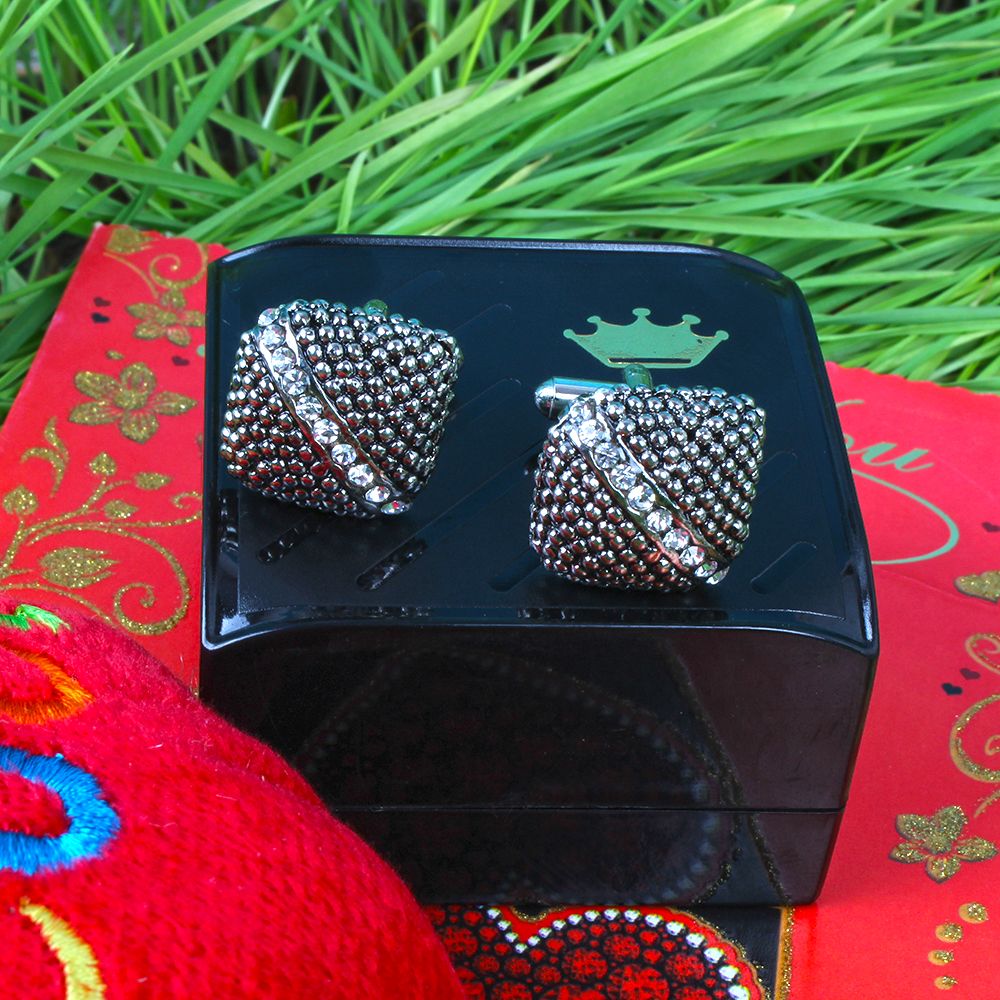 Black Bow Tie with Love Card and Soft Heart including Silver Beads Cufflink