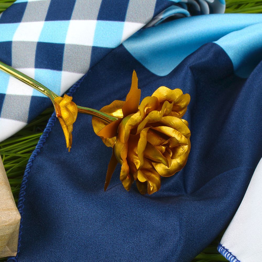 Gold Plated Rose with Polyester Tie Cufflinks and Handerchief