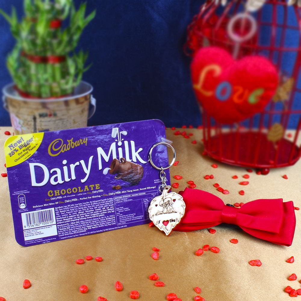 Cadbury Dairy Milk with Leaf Love Key Chain and Bow Tie