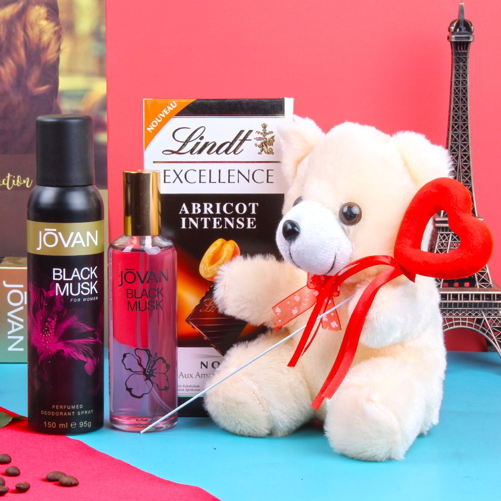 Lindt Chocolates Teddy Bear with Jovan Black Musk Perfum and Deodorant for Women