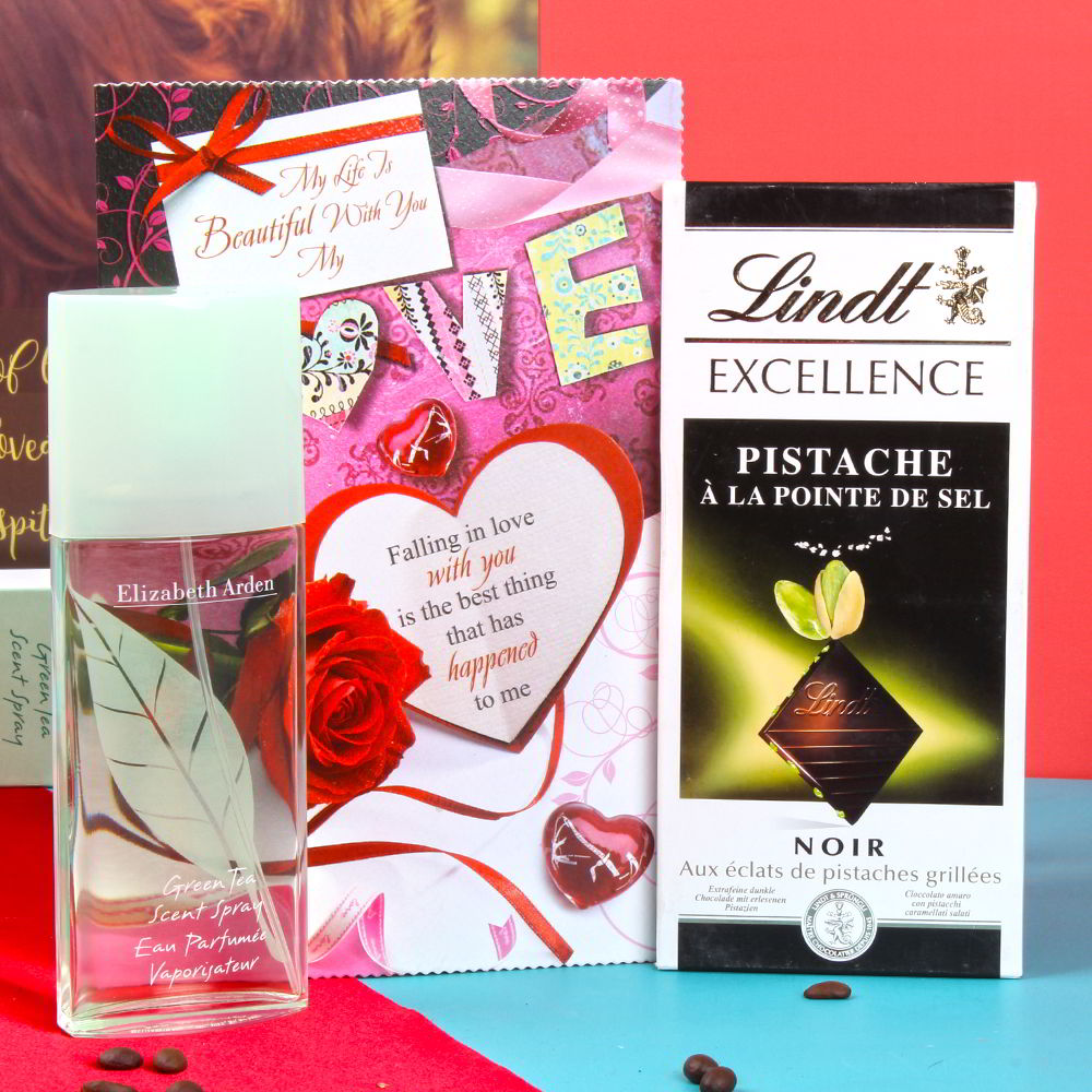 Love Combo of Elizabeth Arden Green Tea Scent and Lindt Pistache Chocolate