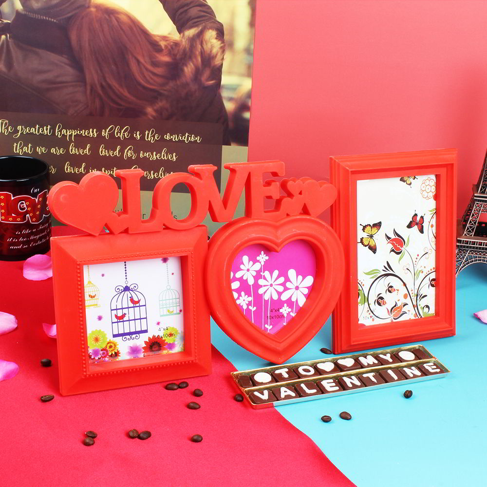 Love Trio Photo Frame with Valentine Home Made Chocolate Bar