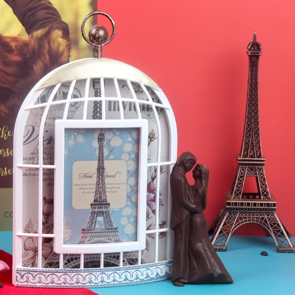 Cage Shape Photo Frame with Love Couple Shape Chocolate