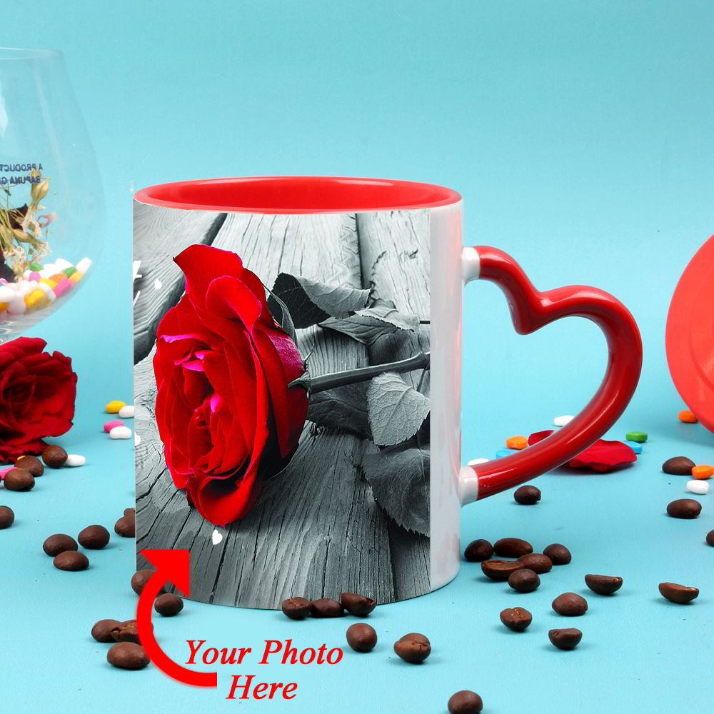 Personalized Photo Mug with Romantic Quato and Heart Shape Handle