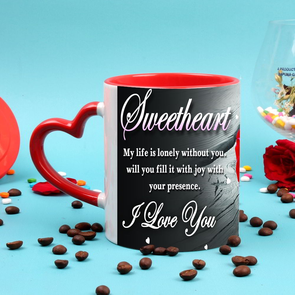 Personalized Photo Mug with Romantic Quato and Heart Shape Handle