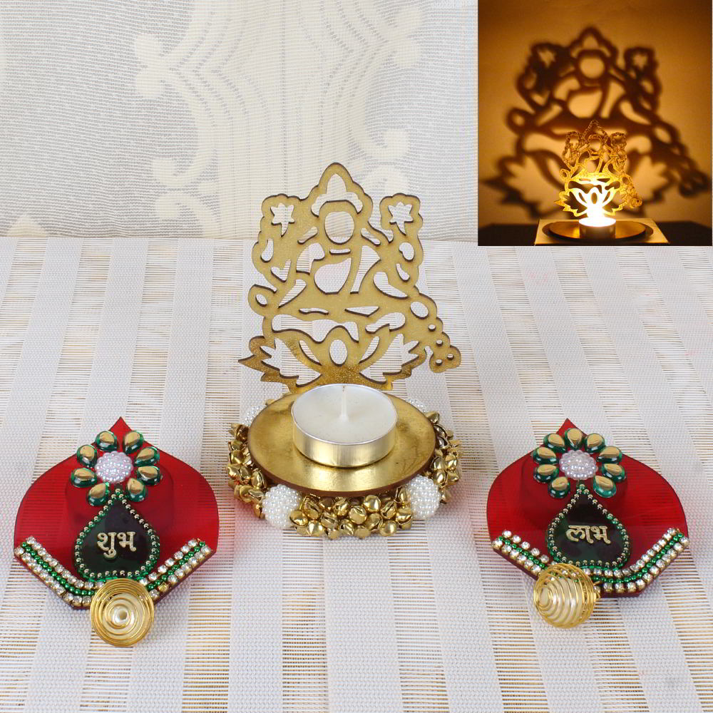 Diwali Laxmi Shadow Diya with Acrylic Shubh Labh Door Hanging