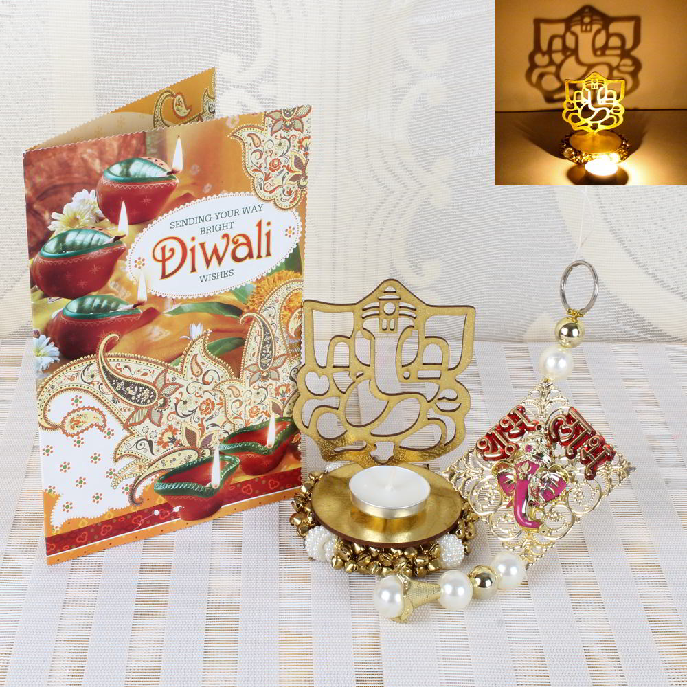 Diwali Ganesha Shadow Diya and Hanging with Diwali Card