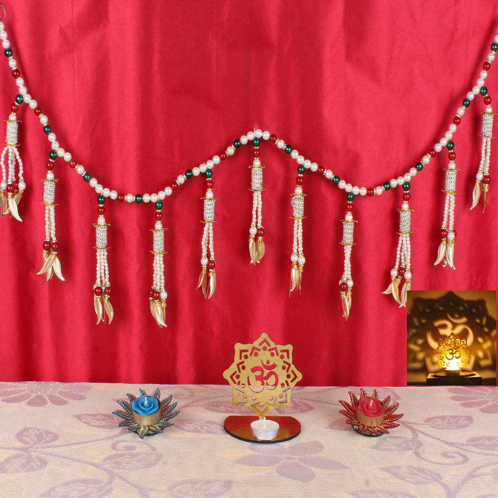 Diwali Acrylic OM Shadow Diya and Decorative Candles with Toran