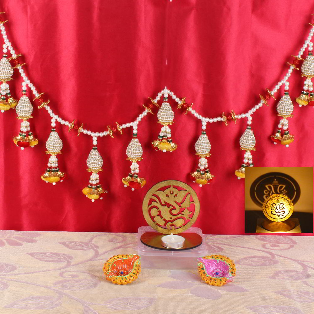 Diwali Door Decorative Toran and Acrylic Shadow Candle with Earthen Diya