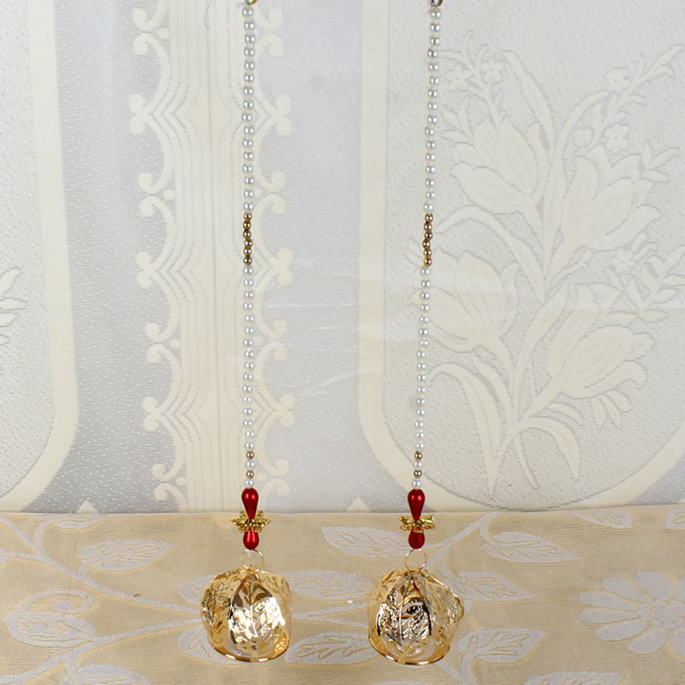 Diwali Decor of Pearl String with Golden Leaf shape Door Hanging