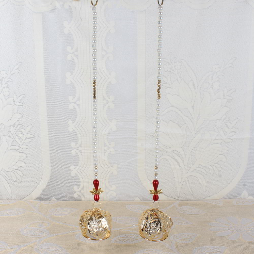 Diwali Decor of Pearl String with Golden Leaf shape Door Hanging