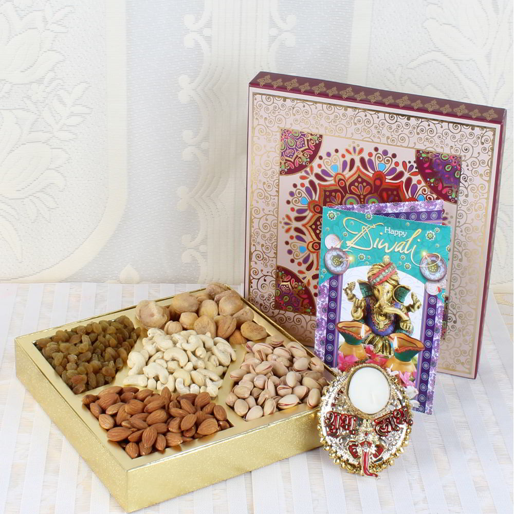 Shubh Labh Diya with Dry Fruits and Diwali Card