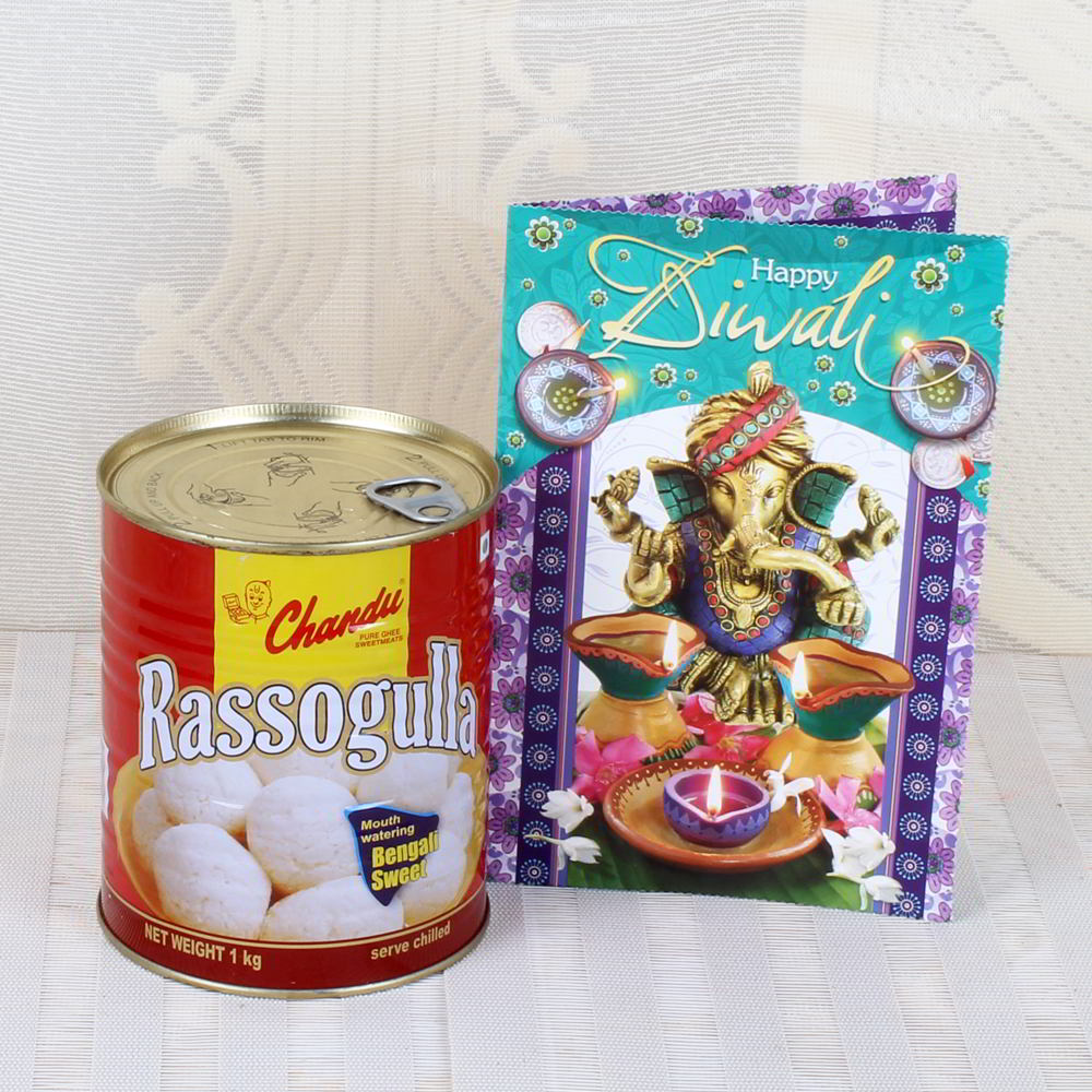 Rasgulla Sweets with Diwali  Card Combo