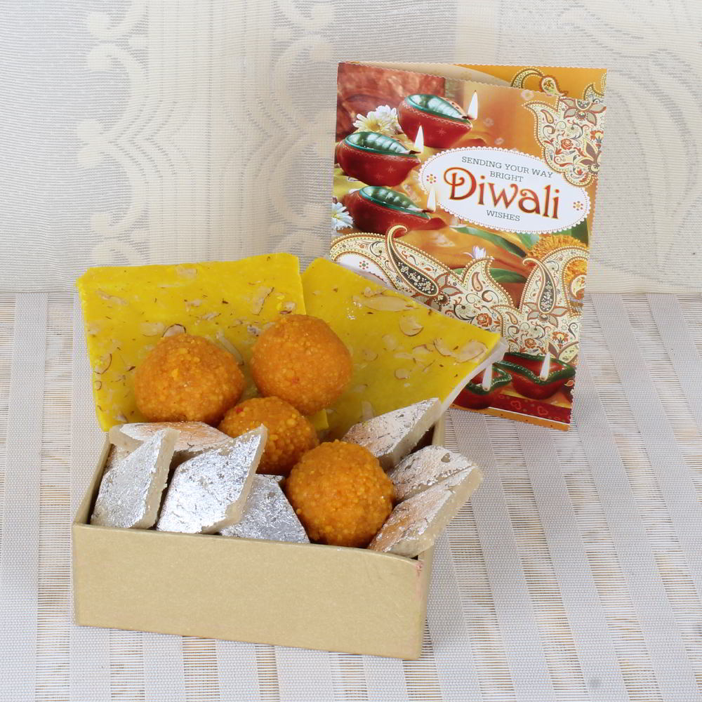 Assorted Indian Sweets with Diwali Greeting Card