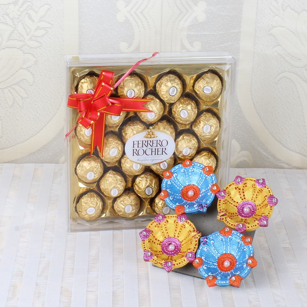 Earthen Diya and Ferrero Rocher Chocolate