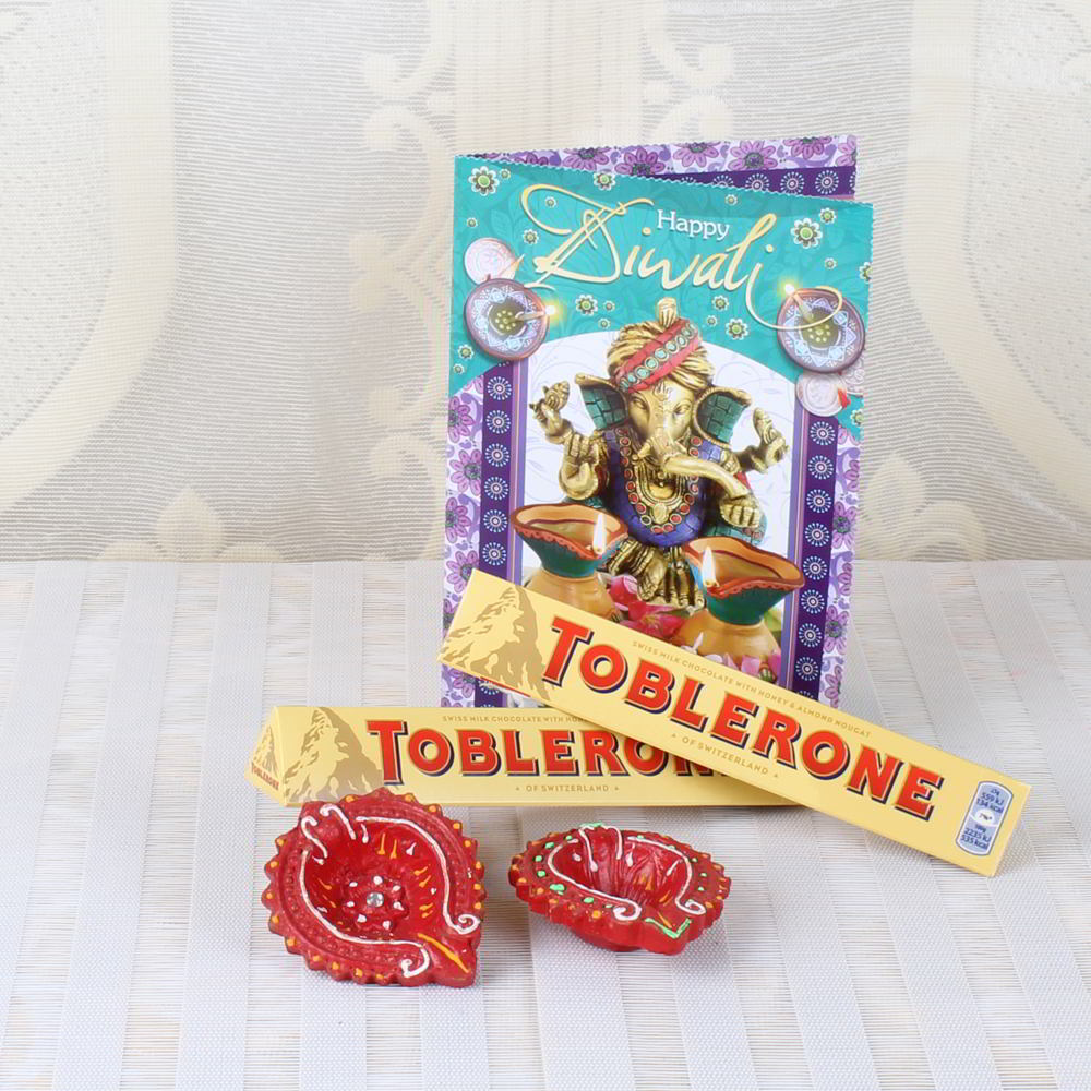 Diwali Card with Earthen Diya and Toblerone Chocolate
