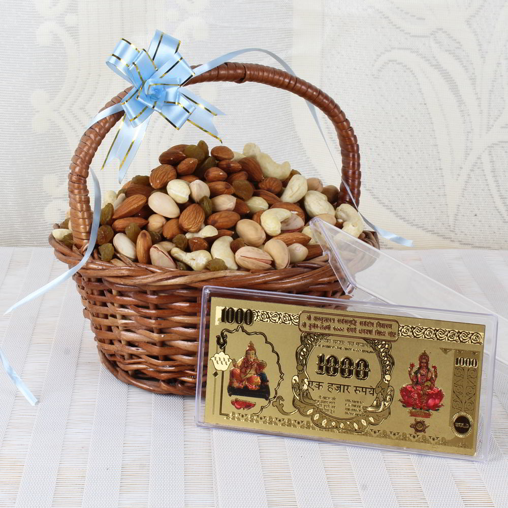 Assorted Dry Fruit Basket with Gold Plated Note