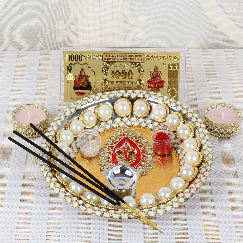 Pearl Beads Diwali Pooja Thali Combo