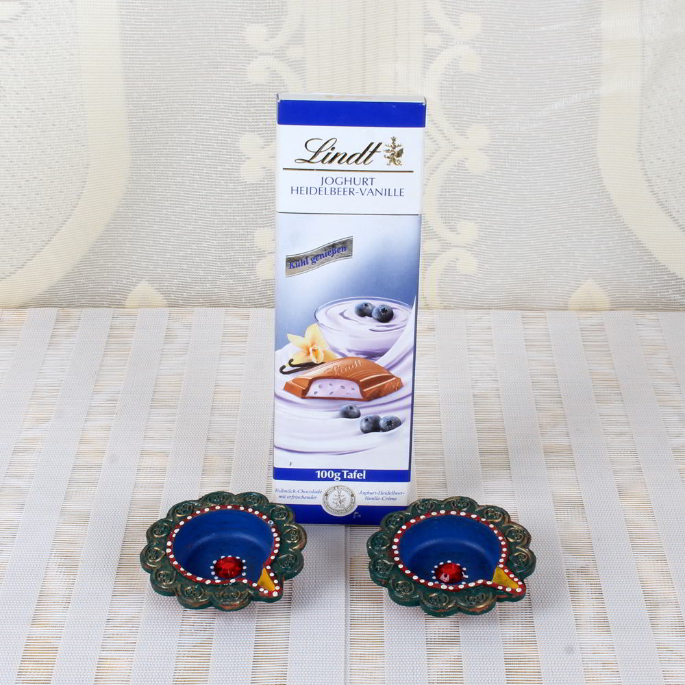 Lindt Joghurt Chocolate with Set of two Earthen Diyas