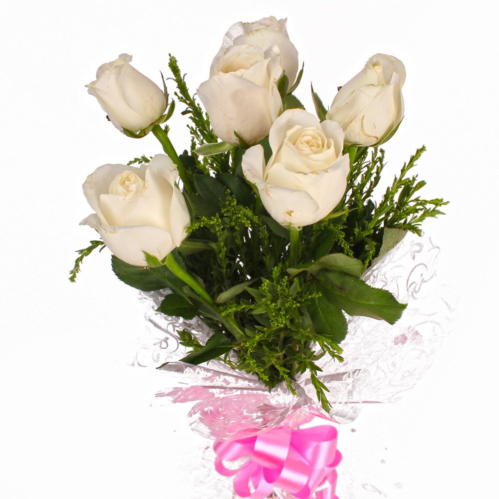 Innocent Six White Roses Wrapped