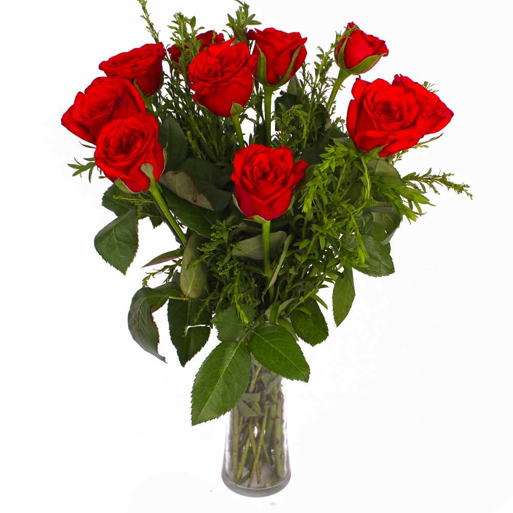 Classy Vase of Ten Red Roses