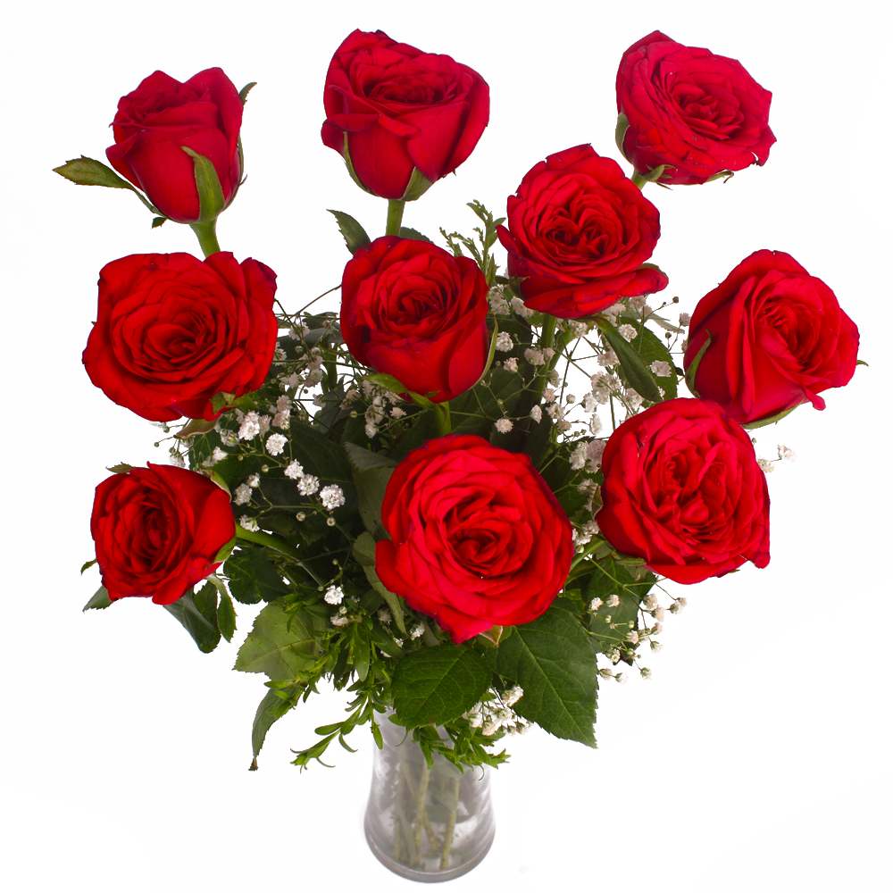 Vase of 10 Romantic Red Roses