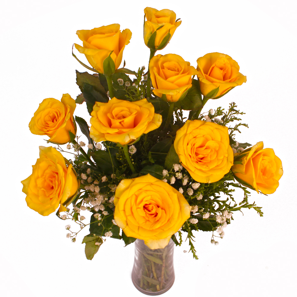 Trand Setting Vase of Ten Yellow Roses