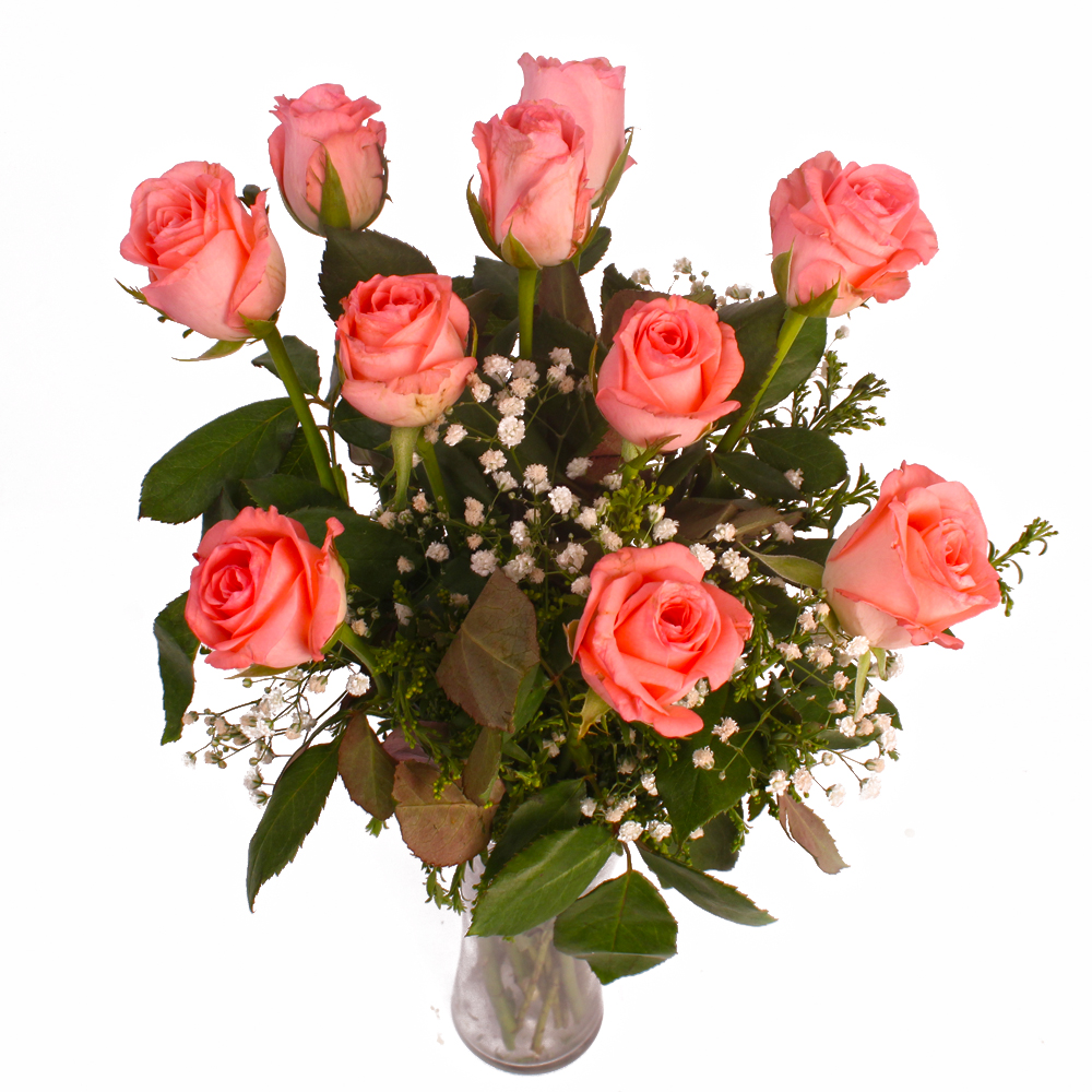 Elegant Vase of 10 Pink Roses