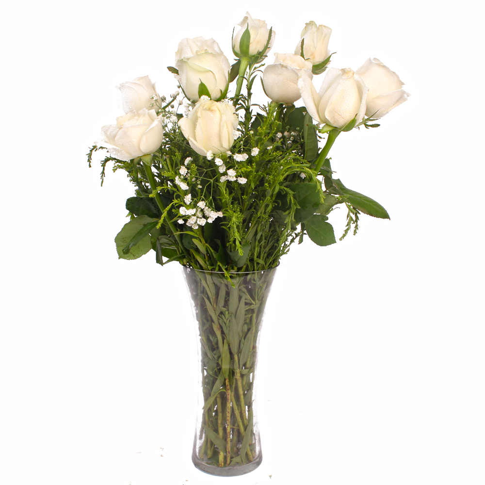 Specious Ten White Roses Vase