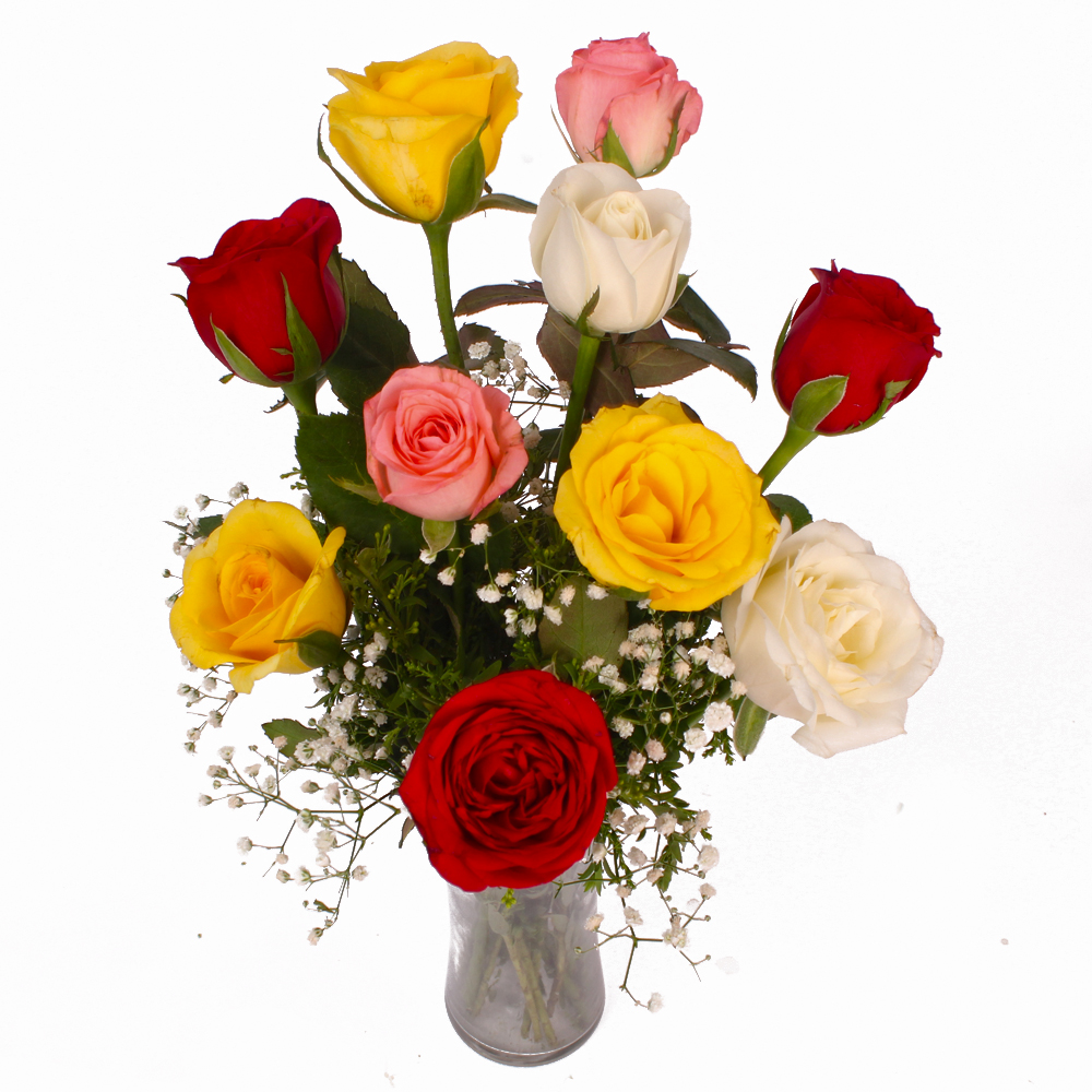 Awesome 10 Mix Roses in Vase