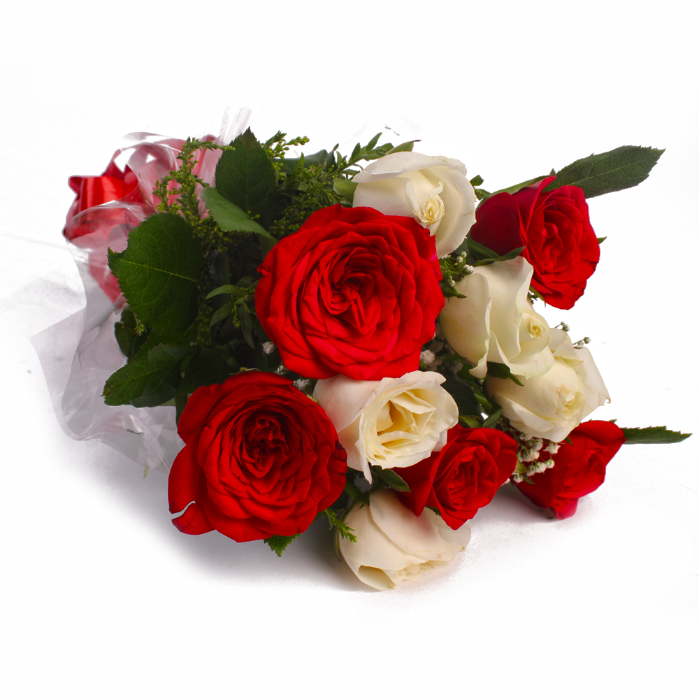 Special Bouquet of Ten Red and White Roses