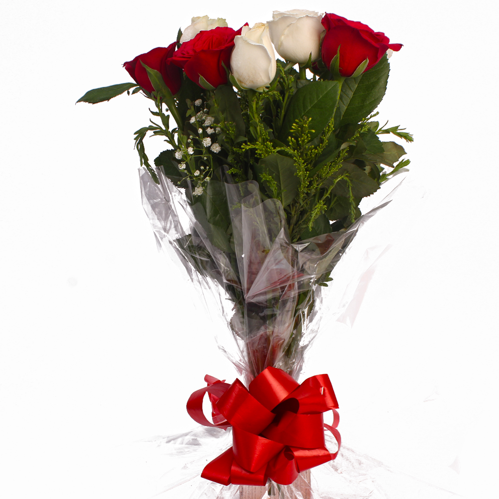 Special Bouquet of Ten Red and White Roses